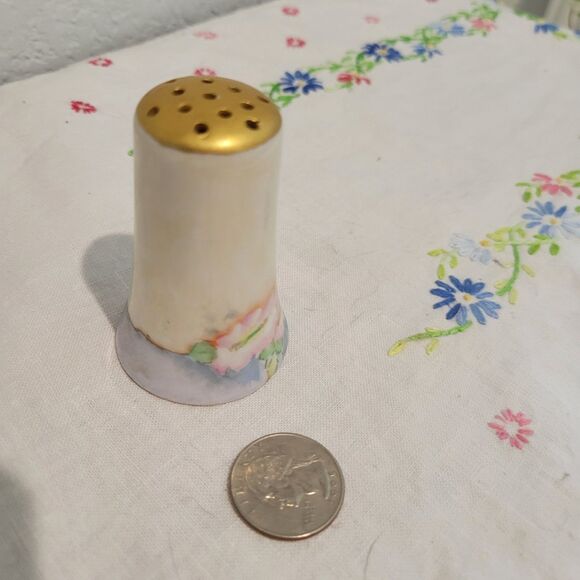 Vintage Hand Painted Porcelain 2.5" Floral Shaker Hat Pin Holder Floral Design - Picture 5 of 12